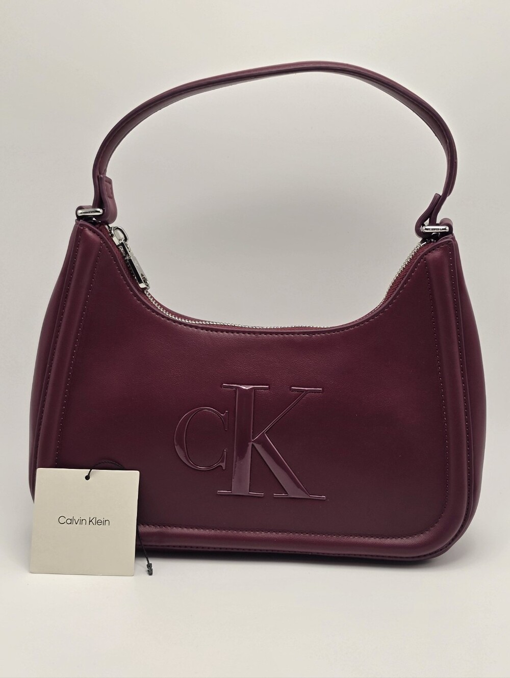 Calvin Klein Women's Small Hobo Shoulder Bag With Tonal CK Logo Burgundy
